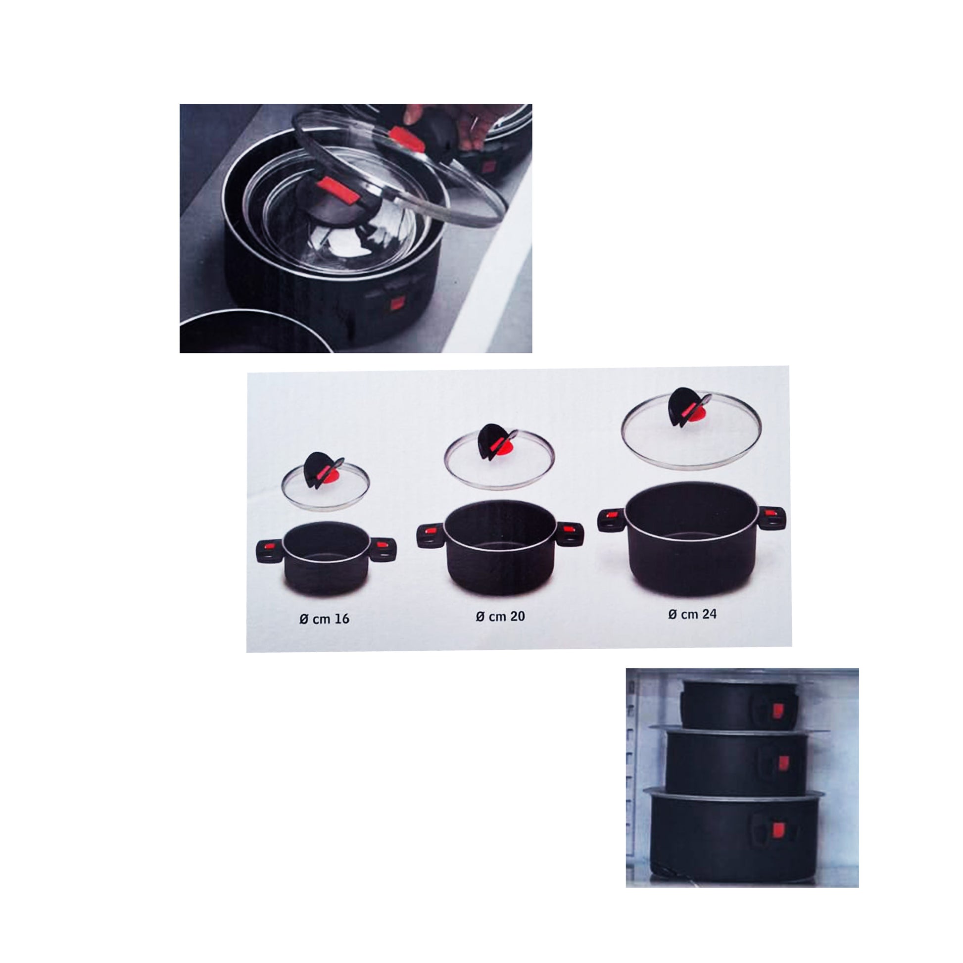 Platzsparend stapelbares BALLARINI Click + Cook Topfset