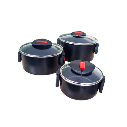 Abklappbarer Klickgriff des BALLARINI Click + Cook Topfsets