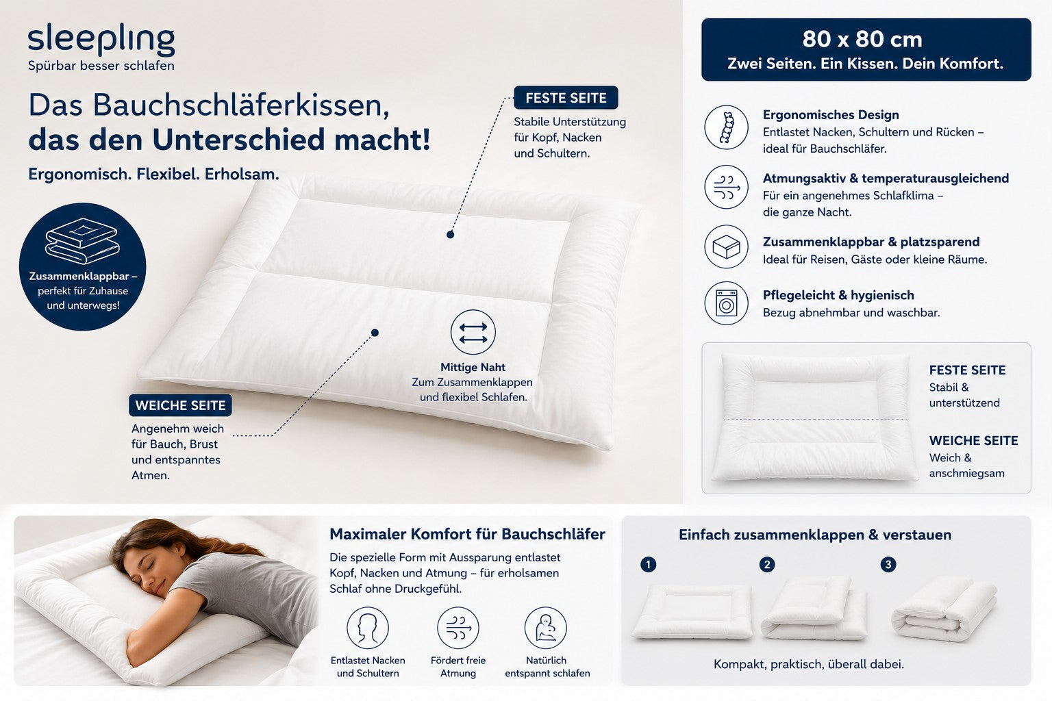 sleepling Nackenstützkissen mit Lücosoft Füllung und ergonomischem Aufbau