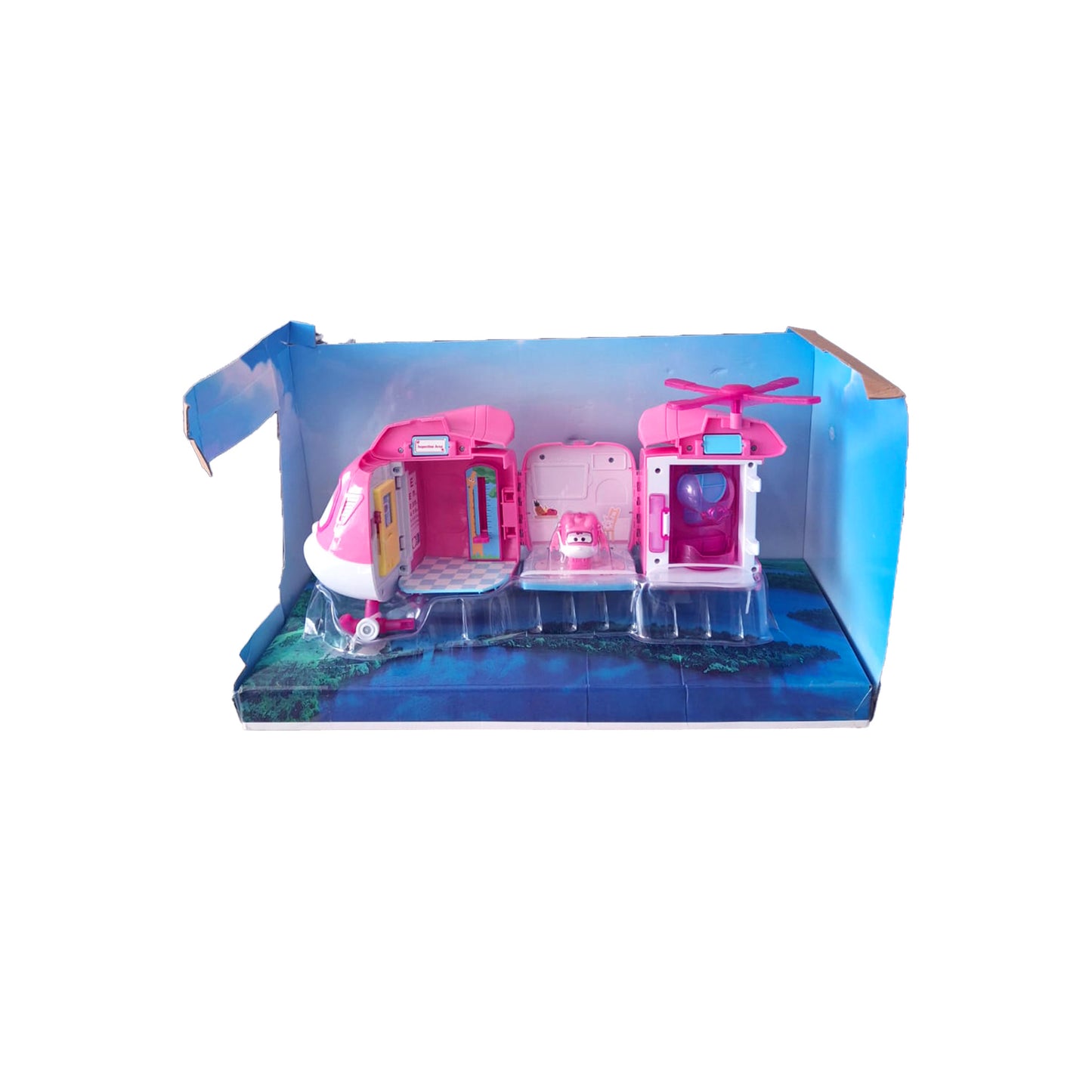 Geöffnetes Super Wings Dizzy Rescue Helicopter Spielset