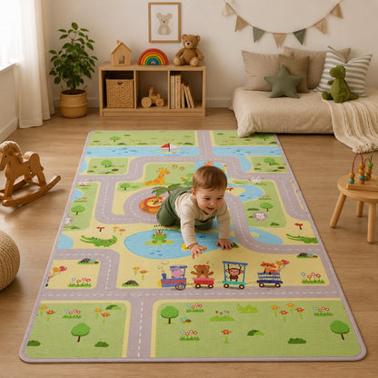 Kind krabbelt auf Spielteppich
