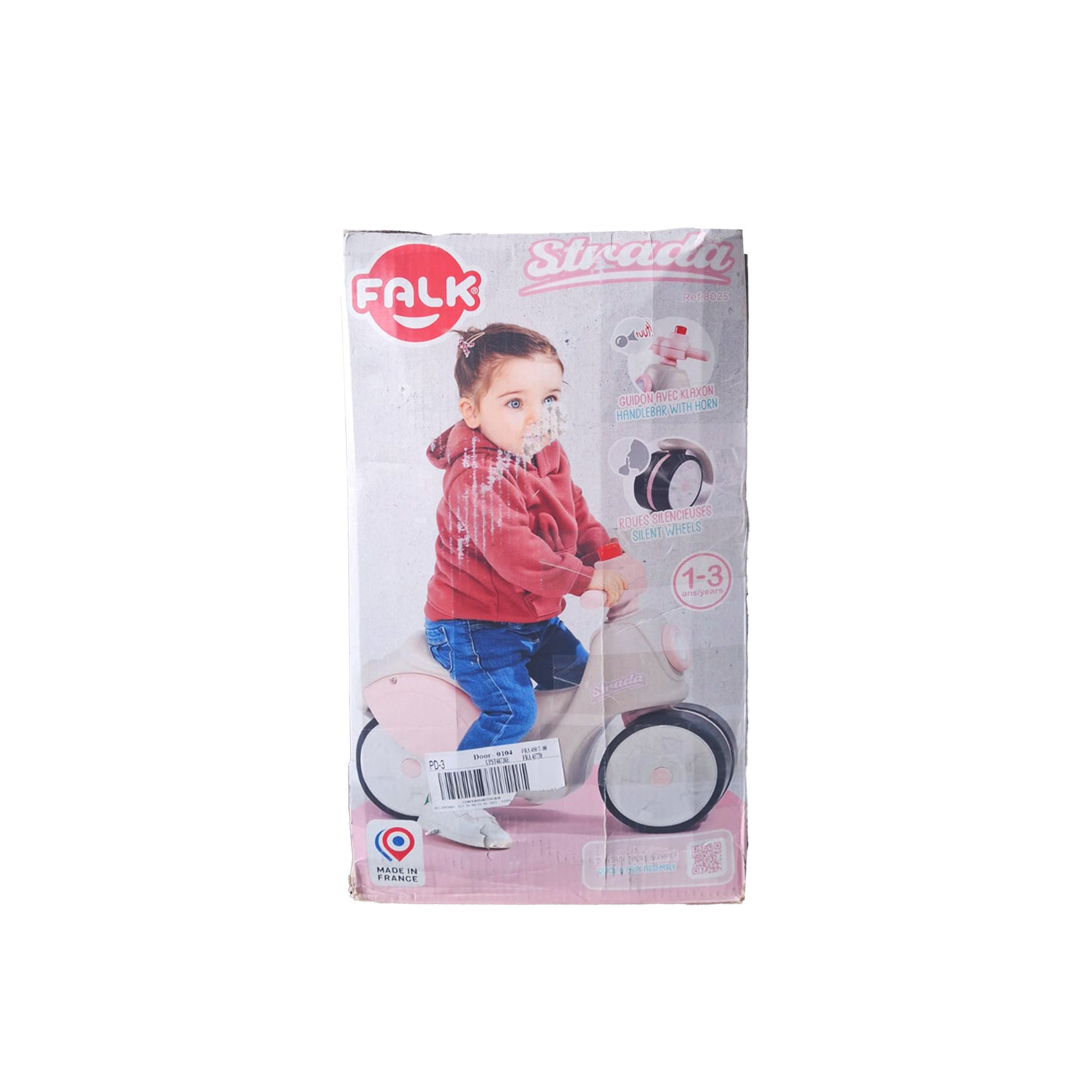 Seitenansicht des Falk Strada Scooters 802S in Creme und Rosa mit leisen Rädern