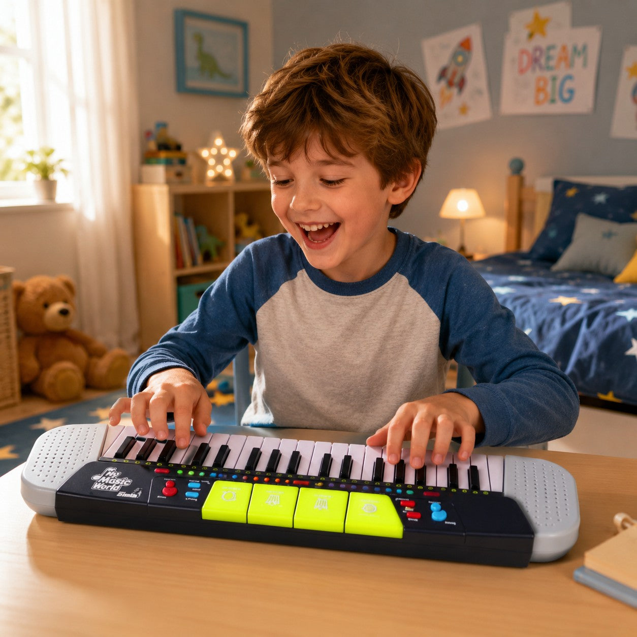 Kind spielt auf dem Simba My Music World Keyboard
