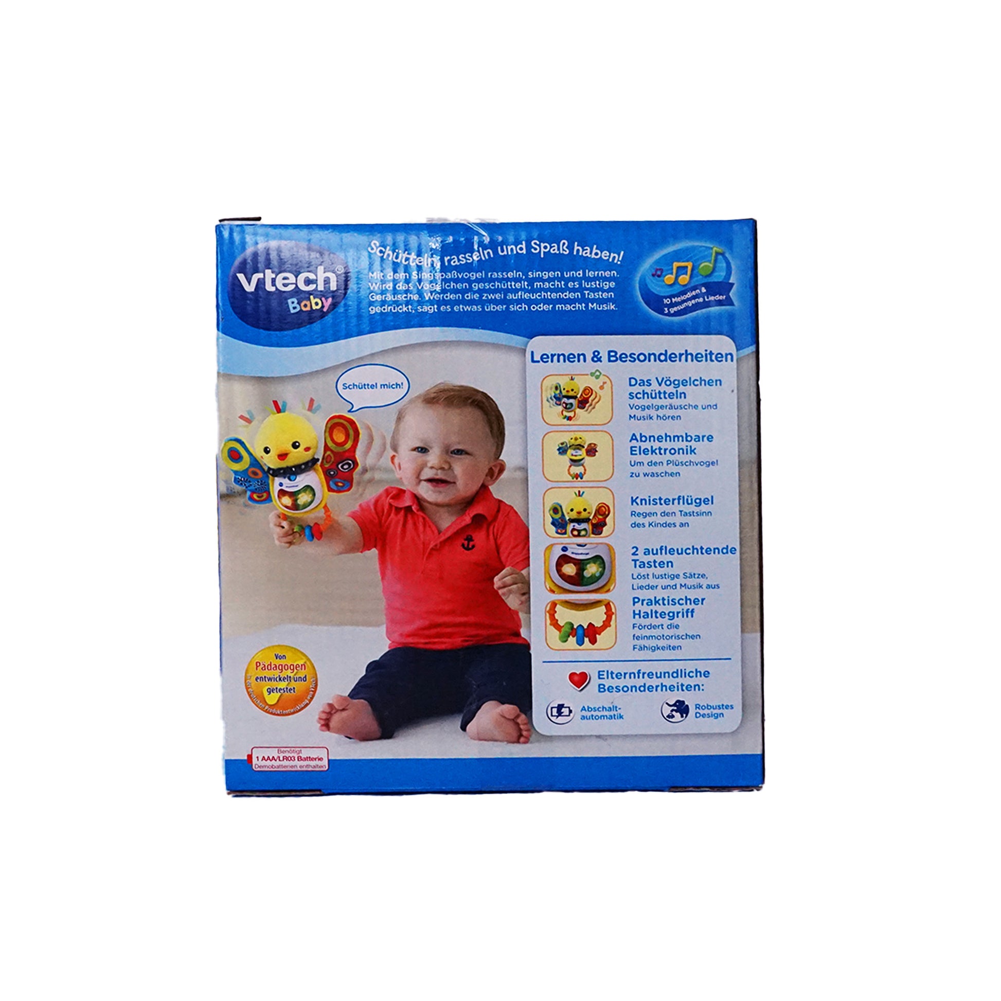 Baby spielt mit dem VTech Singspaßvogel Musikspielzeug