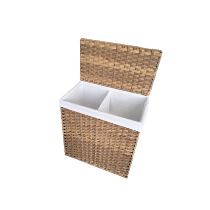 SONGMICS Wäschekorb LCB52NL aus synthetischem Rattan in Naturfarben mit Deckel und 110 Liter Volumen